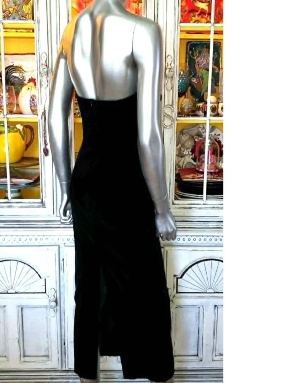 Vintage Betsey Johnson LUXE 90s RUNWAY SHOW Black Stretch Velvet Midi Slip Dress - Picture 6 of 16